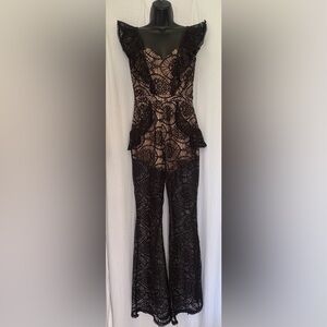 Seven Wonders Black Lace Pantsuit with Nude lining Pockets Size 6